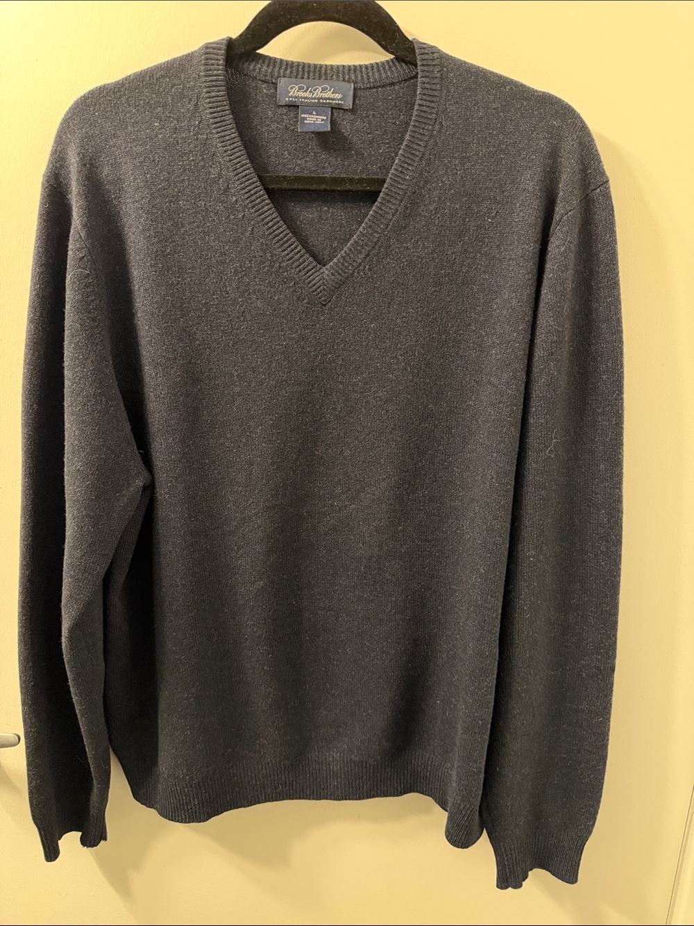 Brooks Brothers Men's 3-Ply Cashmere V-Neck Sweater - Charcoal Blue Sz L
